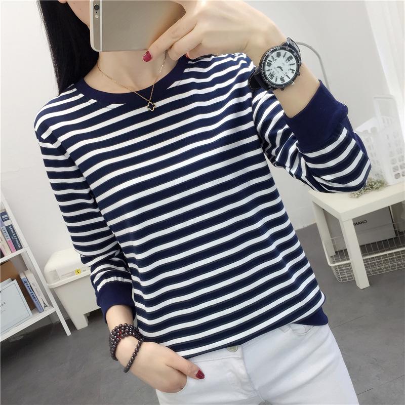 

Осенняя женская хлопковая футболка свободного кроя в полоску с длинным рукавом XL (121-135 lbs)