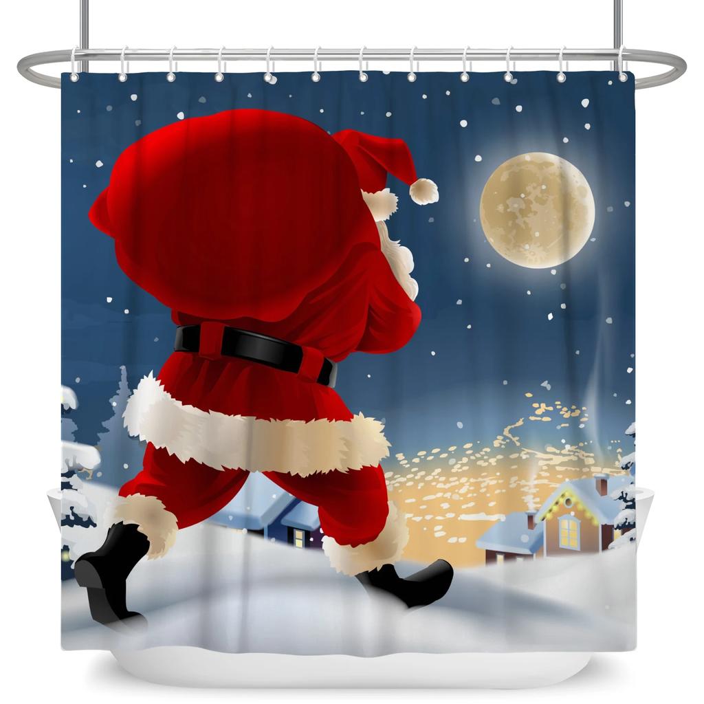 Merry Christmas Snowman Shower Curtains Waterproof Bath Curtain Santa Claus Snowflake for Bathroom Home Decor with Hooks