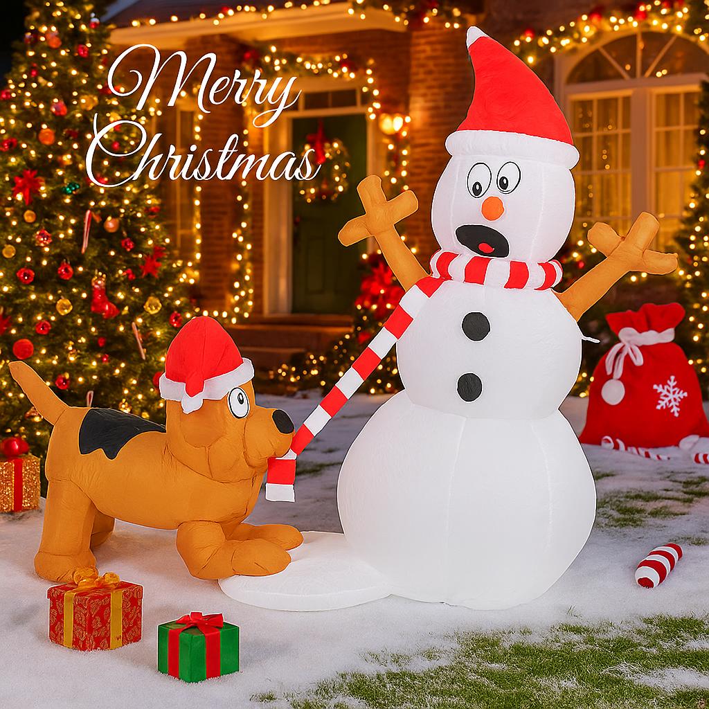3.94FT Christmas Inflatable Toys Xmas Yard Lawn Home Party Decoration Snowman Dog Supplies Ornament Festive Gift With LED Light