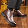 Fashion Men's Leather Shoes Business Lace-up Cotton Shoes Winter High Top Plus Velvet To Keep Warm Seniors Formal Men's Leather Shoes