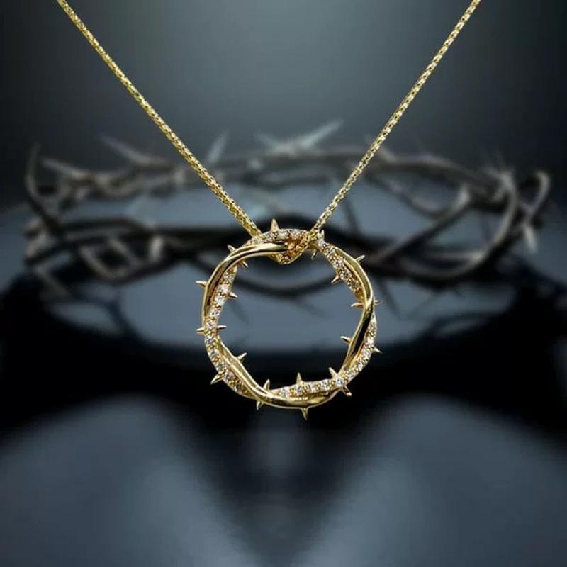 New Thorn Hoop Necklace, Fashionable, Versatile, Personalized, Trendy Copper Zircon Circle Pendant Necklace