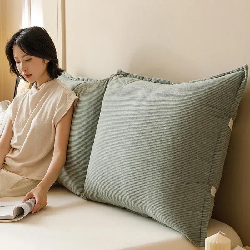New retro corduroy removable and washable bedside soft bag cushion tatami large backrest solid color long pillow can be bundled