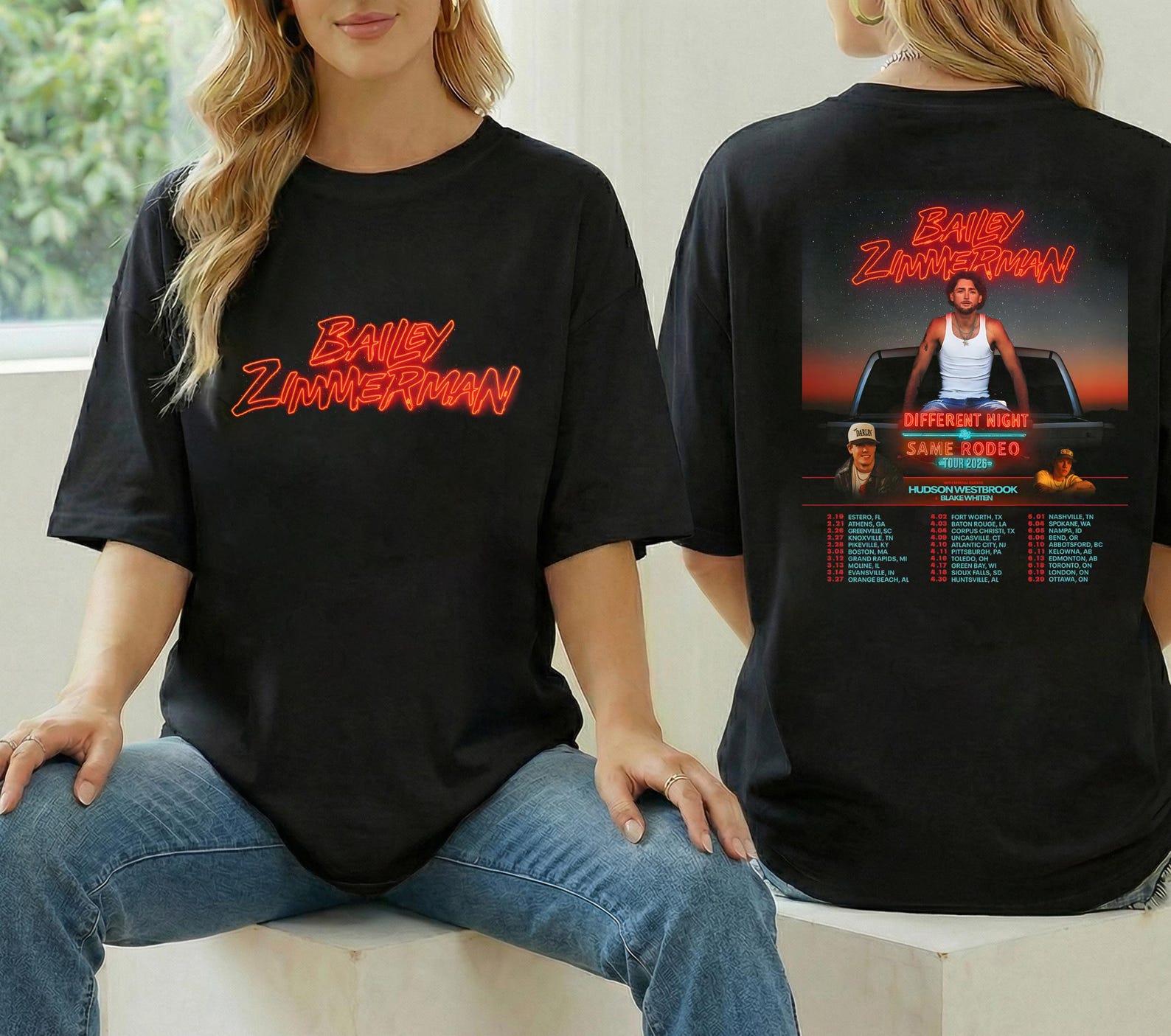 Bailey Zimmerman Tour 2026 Shirt, Bailey Zimmerman Different Night Same Rodeo Shirt, Bailey Zimmerman Fan Gift, Bailey Zimmerman Merch L