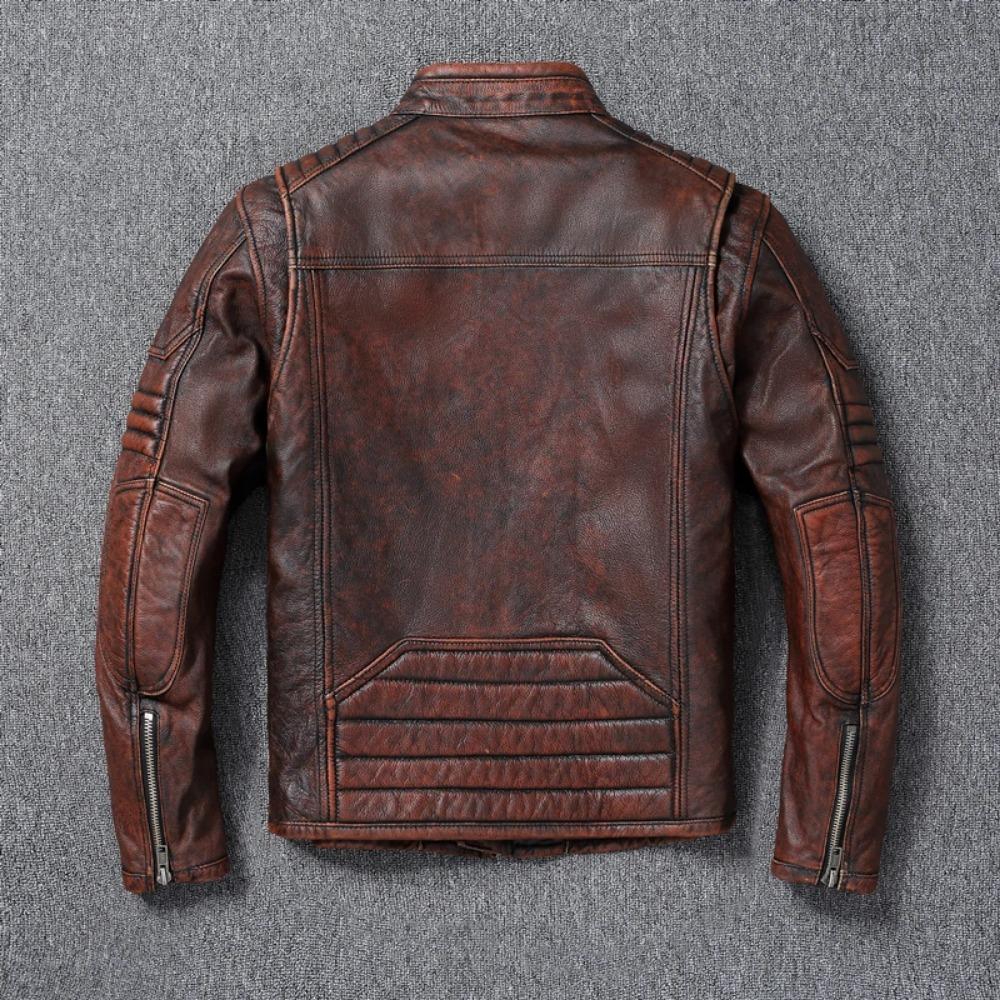 Chinesische Größe Echte Kuhlederjacke Herren Motorradjacken Echtes Rindsleder Vintage Herren Ledermantel Bikerkleidung