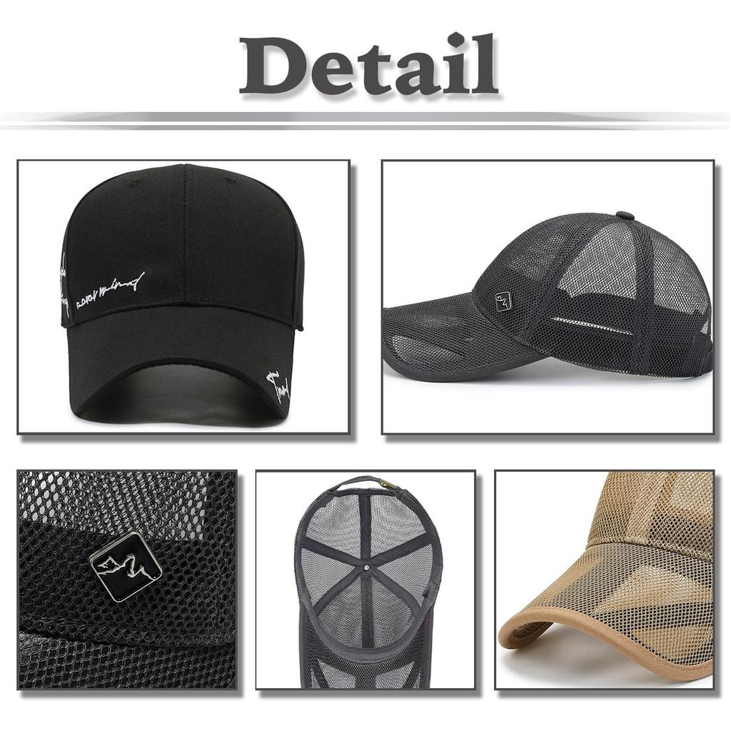 Hat Cap Mesh Breathable Lightweight Outdoor Sports UV Protection Simple CZA405 [White Fang] Men's (Black)