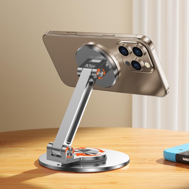 Portable Metal Phone Holder with Strong Magnetic Base 360 Rotate Adjustable Angle Travel Friendly for Mobile Devices