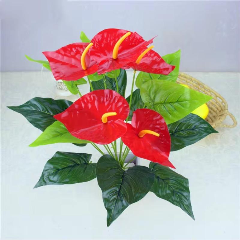 18Fork/branch Artificial Plants Anthurium Decoration Green Turtle Leaves Garden Home Decor Artificial Flowers Grass Plant Bonsai