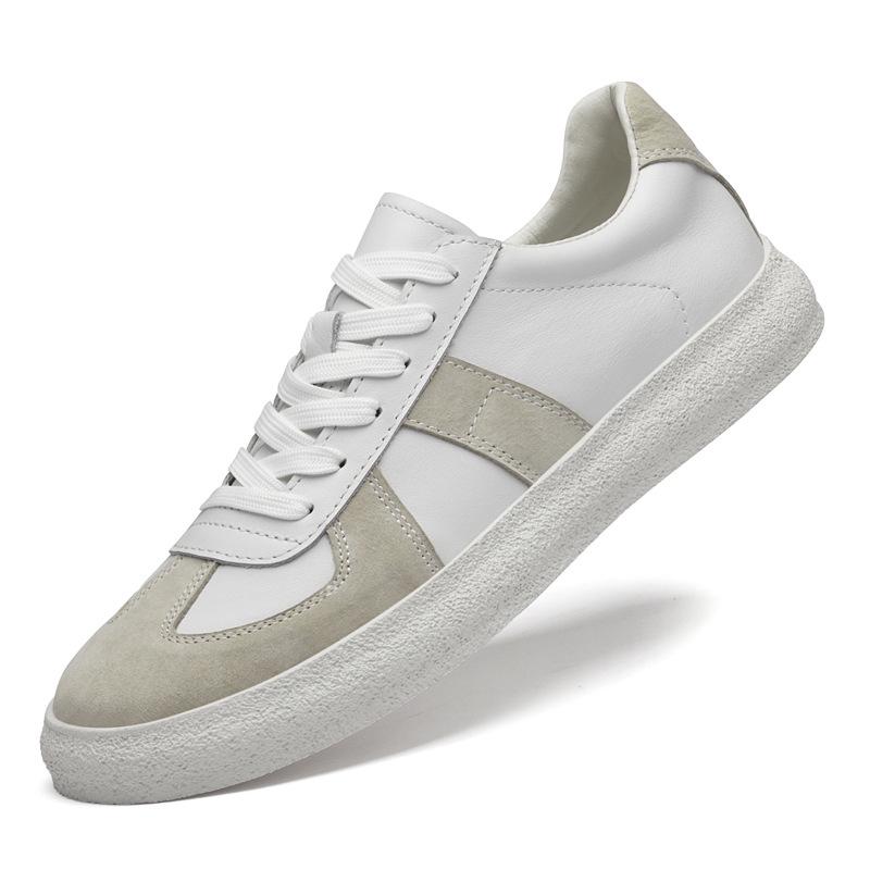 Men s Trendy White Canvas & Leather Sports Shoes with Hidden Height Boost 39