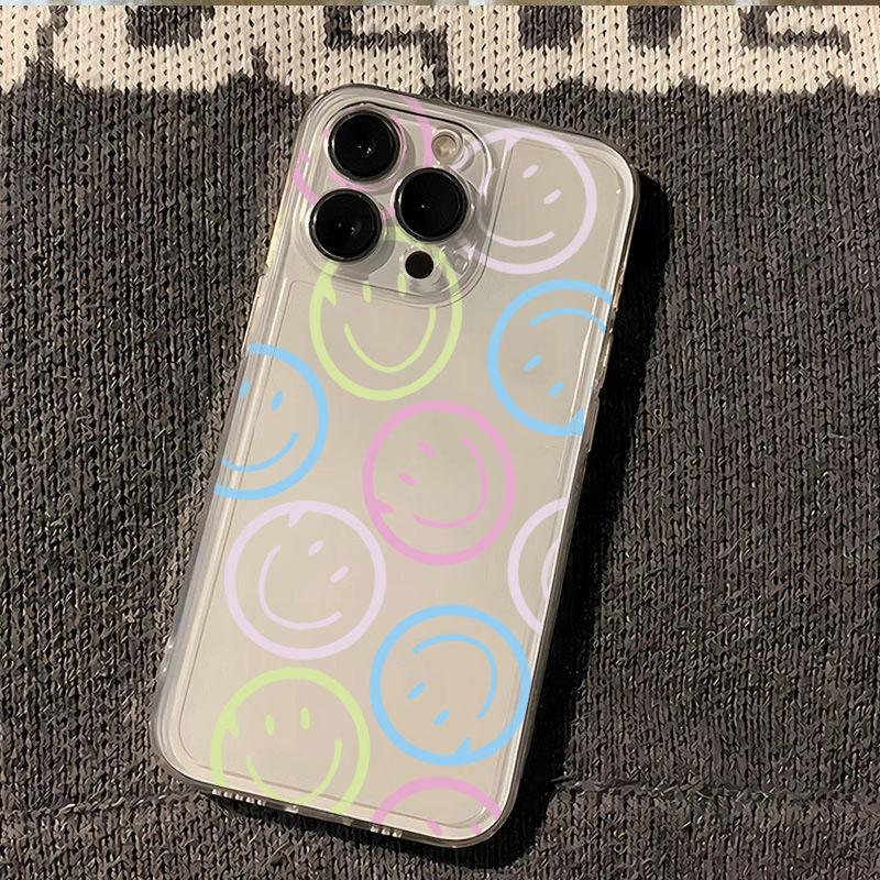 Round Happy Face Transparent Phone Case For iPhone 11 Cases iPhone 15 16 Pro 12 13 14 Pro Max Mini XR XS X 7 8 Plus SE2022 Cover