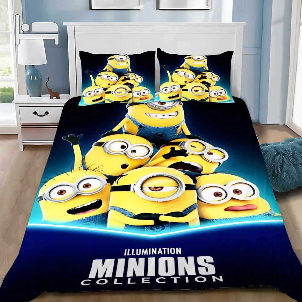 Fashion 3D Cartoon Movie M-Minions Duvet Cover Pillowcases Bedding Set, for Adult Girl Boy Bedroom DecorationGift,Birthday Gift