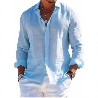 Cotton and Linen Casual Resort Shirt Lapel Beach Long-sleeved Shirt