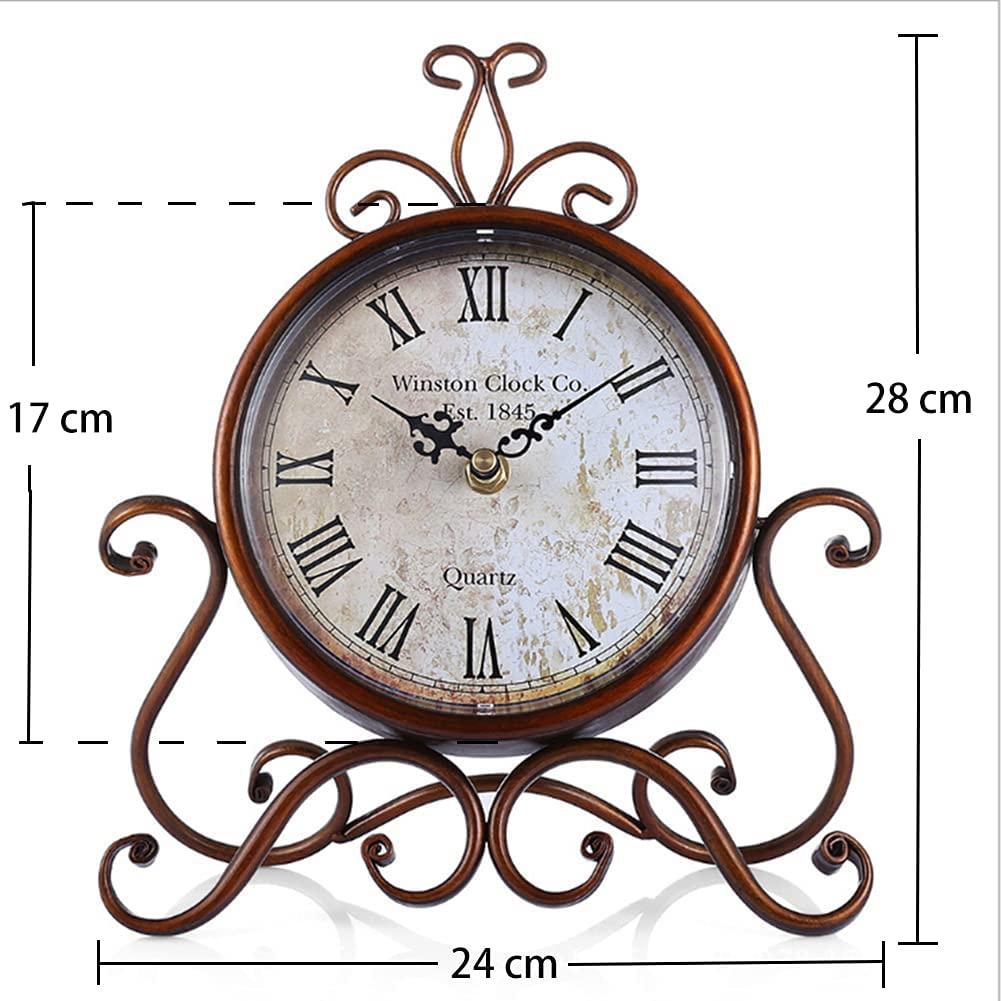 A20F-Vintage Table Clock Antique Mantel Clock Battery Operated Non-Ticking Retro Clock Small Desk Clock For Home