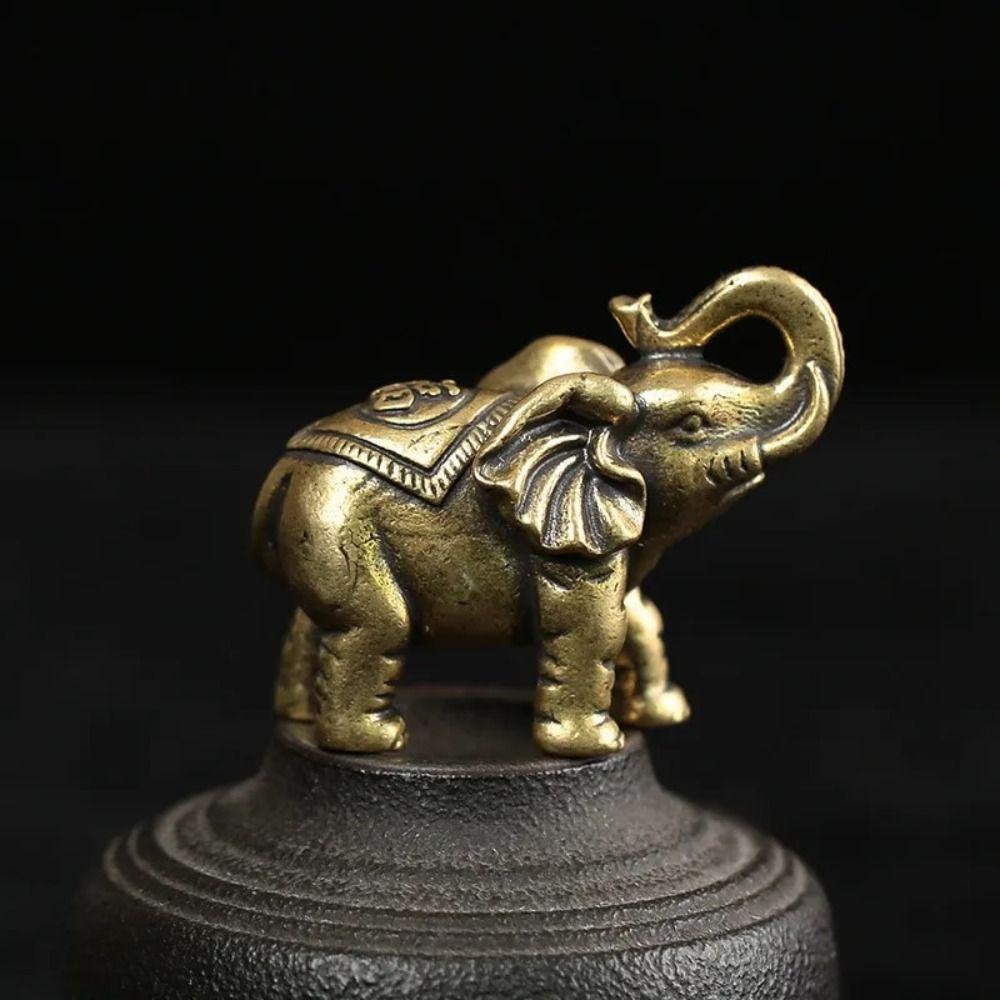 Retro Lucky Elephant Statue Mini Copper Animal Sculpture Blessed Elephan Miniatures  Tea Pet