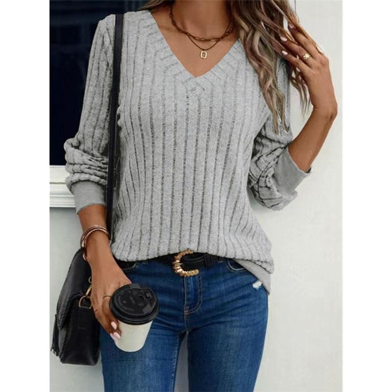 

Топ с V-образным вырезом, матовыми подмышками и однотонными длинными рукавами XXL серый