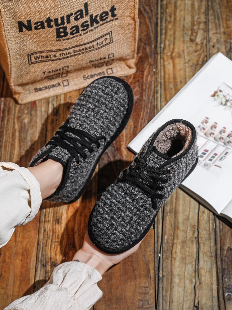 Johnature Botas curtas femininas casuais, sapatos de algodão quentes e de pelúcia, feitos à mão, com sola macia e cadarço, sapatos de pano