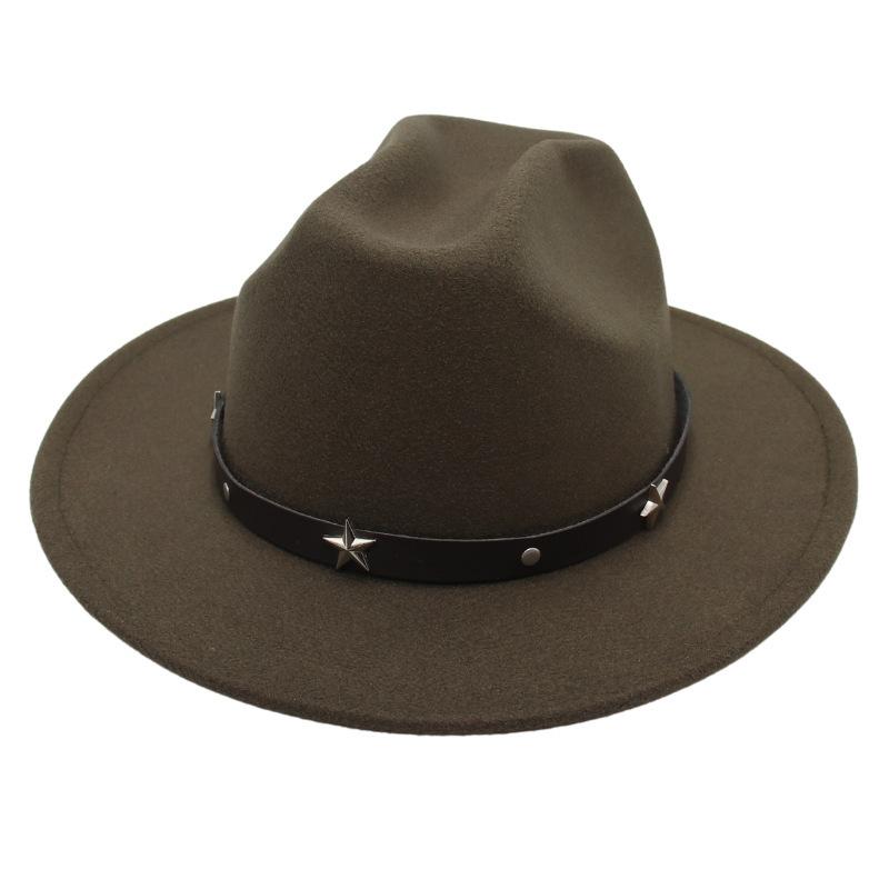 New Five-Pointed Star Top Hat, Rivet Temperament, Jazz Hat, Men'S And Women'S Felt Hats, Personalized Old-Fashioned Woolen Hats, Literary And Artistic