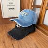 Tide Brand Edging Ripped Denim Baseball Cap Women's Three-dimensional Embroidery Face Small Sunscreen Cap Men's Spring and Summer Sun Hat