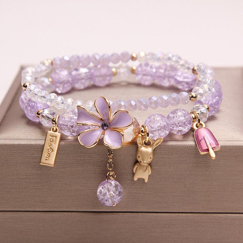 Fresh Flower Gift Fine Jewelry: Korean Simple & Elegant Beaded Bracelet with Floral Pendant for Women/Girls