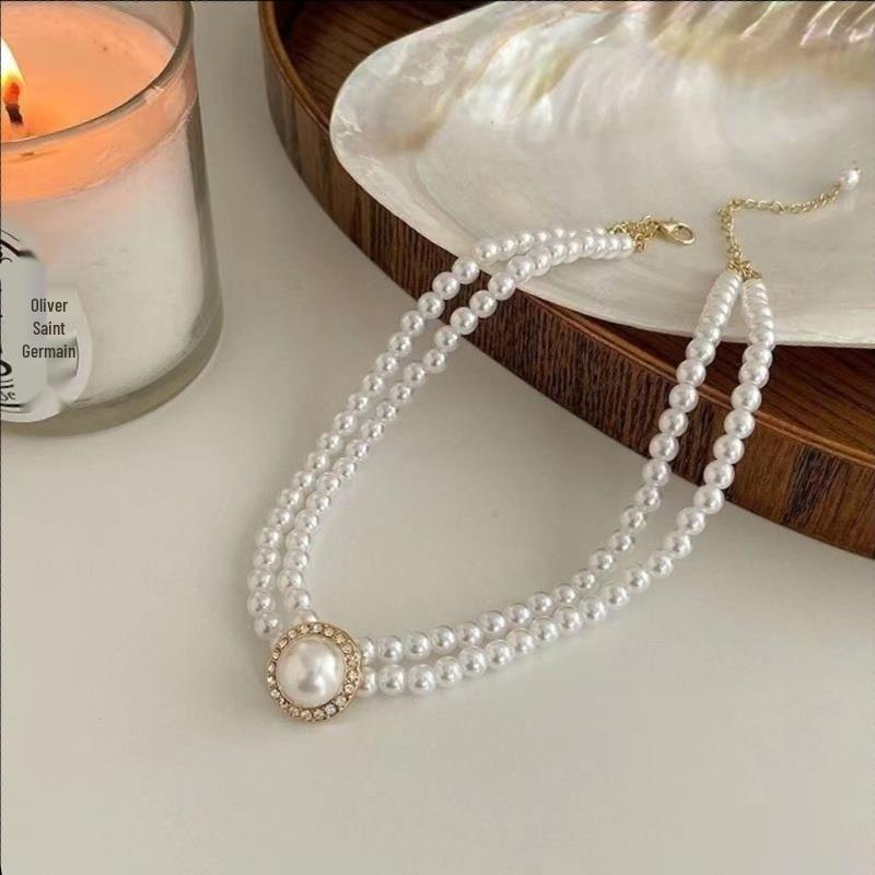 

NK-38 Двухрядное короткое ожерелье из стеклянного жемчуга - Модные и универсальные украшения в стиле легкой роскоши