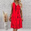 Plus Size V Neck Sleeveless Dress Watercolor Cherry Blossom Print For Spring Scenic Spot Tour