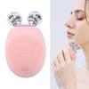 Facial Cleansing Brush IP67 Water Proof Rechargeable Silicone Face Scrubber Exfoliator with Rollers Pink