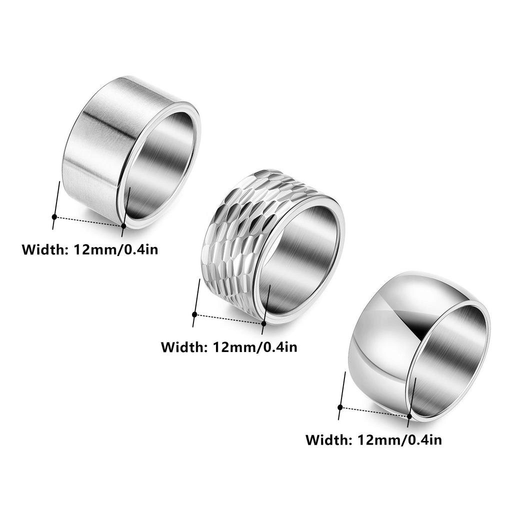 Men's Classic Ornaments 304 Stainless Steel Hammered Texture Ring Set - 12MM Wide, 3-Piece