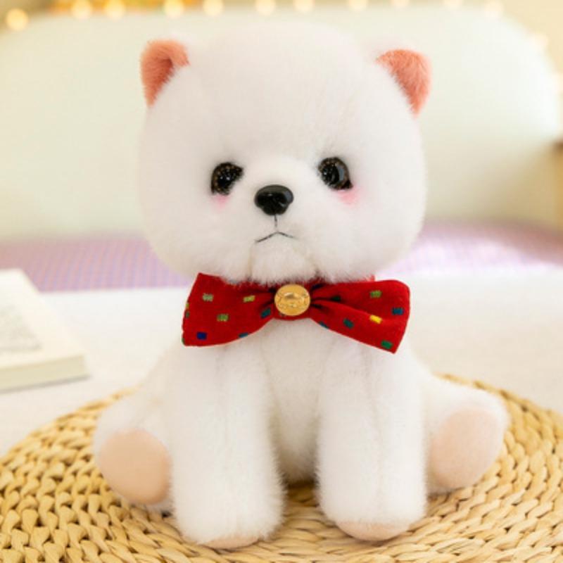 Super Cute Bow Little White Dog Doll Plush Toy Rag Doll Shiba Inu Grabbing Machine Doll Birthday Gift