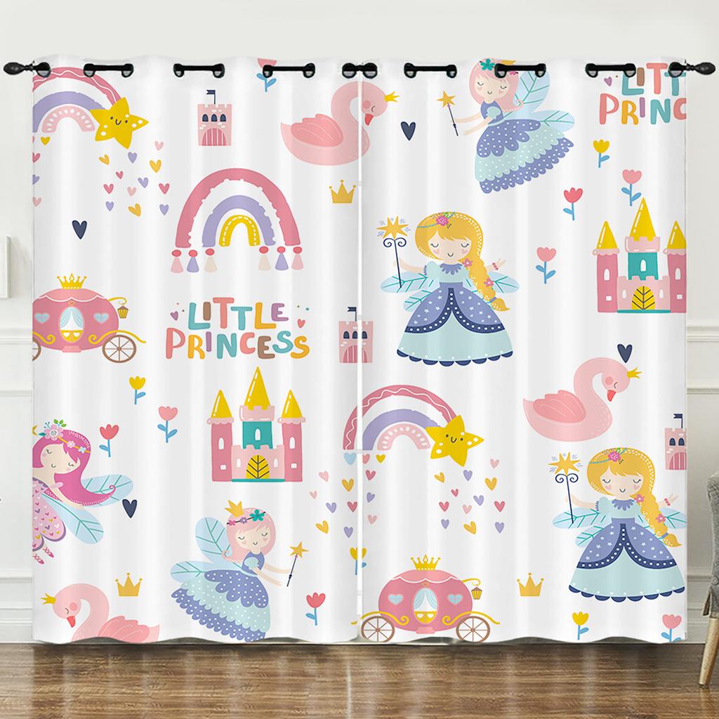 Gardin Regnbåge Illustration Prinsessa Flicka 3D Digitaltryck Mörkläggningsgardin Öljetter