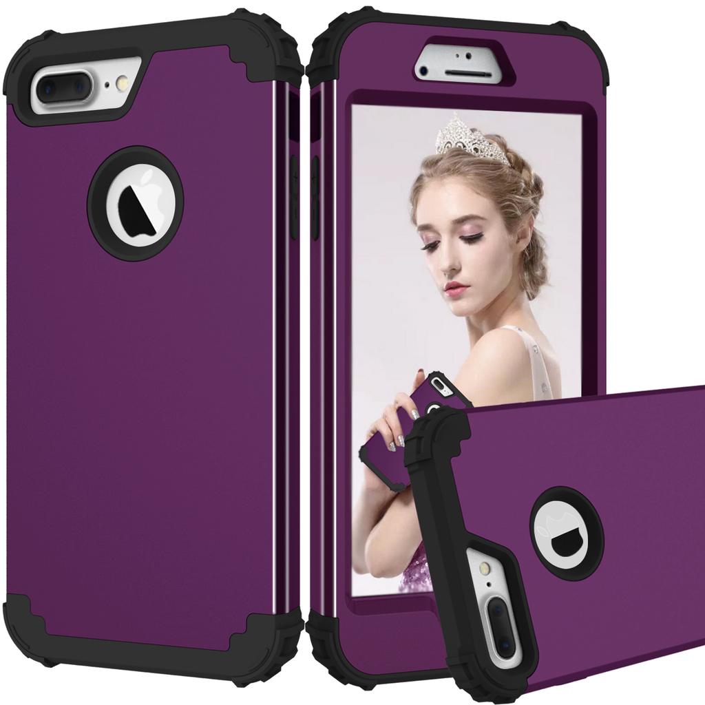 3 in 1 Heavy Rugged Armor Shockproof Phone Case For iPhone 7 8 Plus Soft TPU Silicone Hard Plastic Protective Back Cover