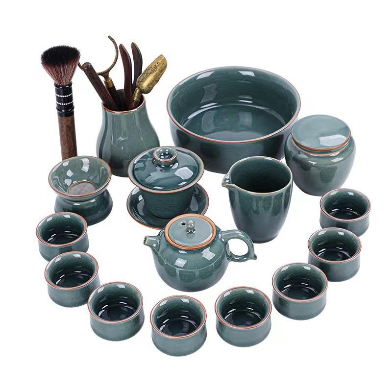 Ge Kiln Tea Set Gift Box Set Ceramic Kung Fu Opening Side Handle Teapot Household Tea Ware Gift Companion Gift Box