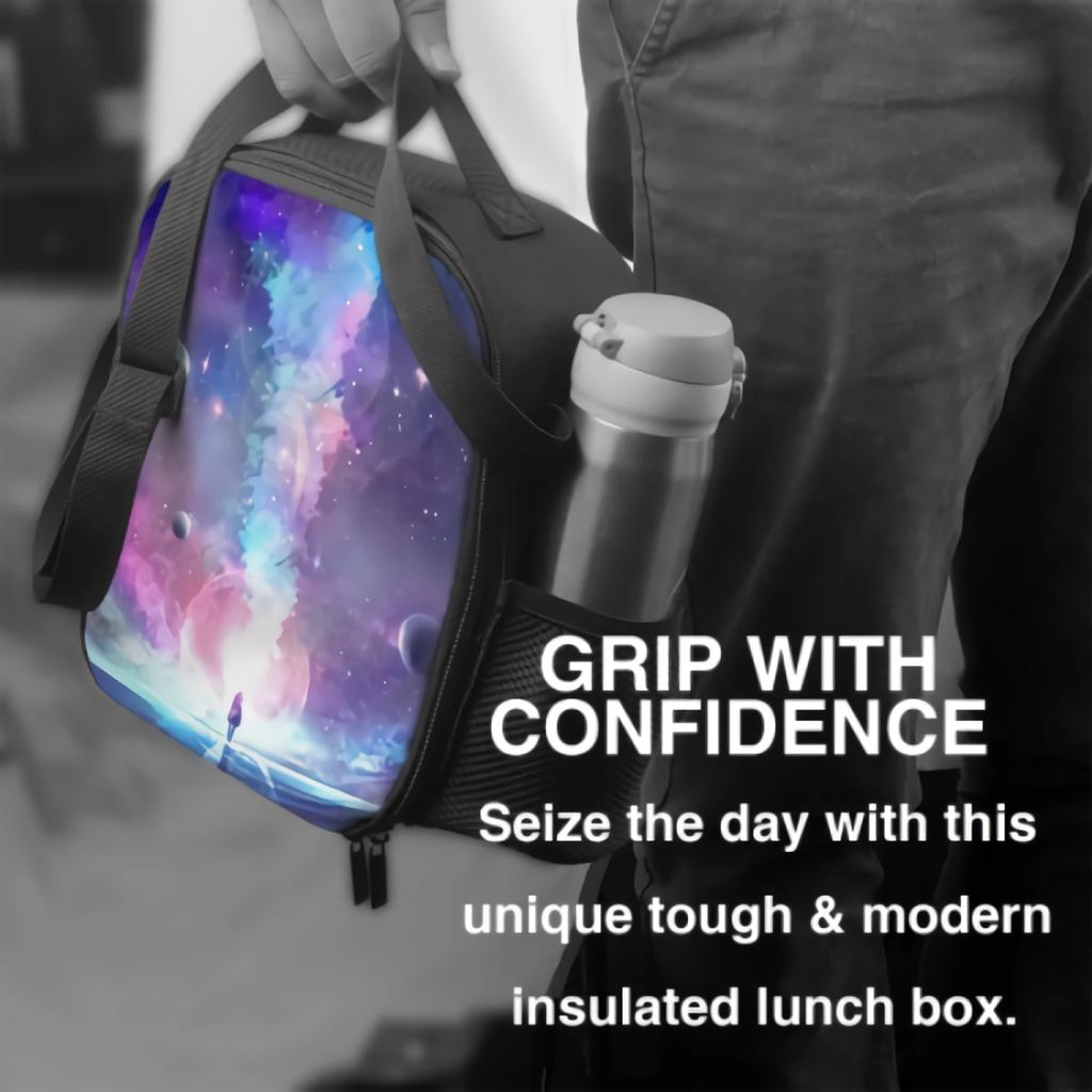 Abstract Artistic Multicolored Dimensional Galactic Nebula Insulating Thermal Lunch Bags for Boys Girls Washable Tote Cooler Bag
