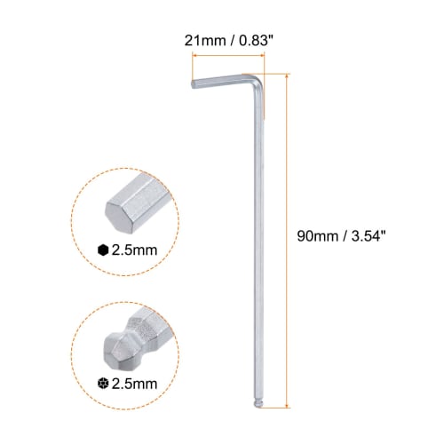 uxcell 2.5mm Ball Head L-Shaped Hex Wrench Set, Long Precision Tool Set for Easy Tightening, DIY Tool, Total Length 90mm