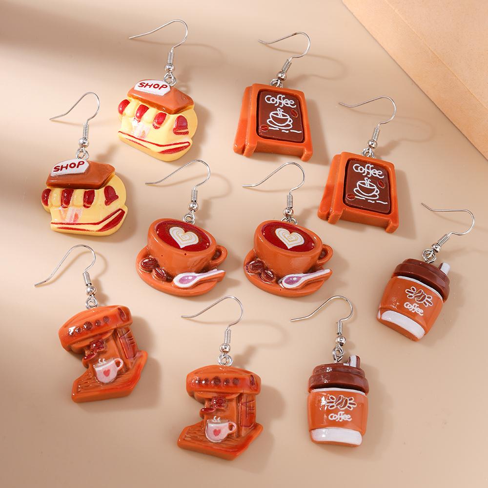 Cute Resin 3D Coffee Cup Drop Earrings for Women Girls Simulation Food Sandwich Dangle Earrings Kid's Jewelry Gifts