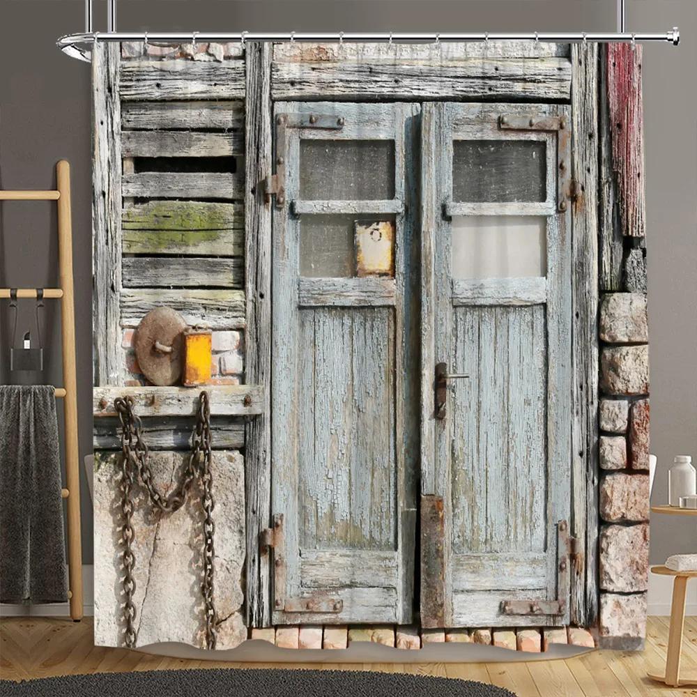 Brick Wall Shower Curtain Botanical Flower Natural Farm Vine Barn Rustic Wood Panel Home Polyester Fabric Bathroom Decor Curtain