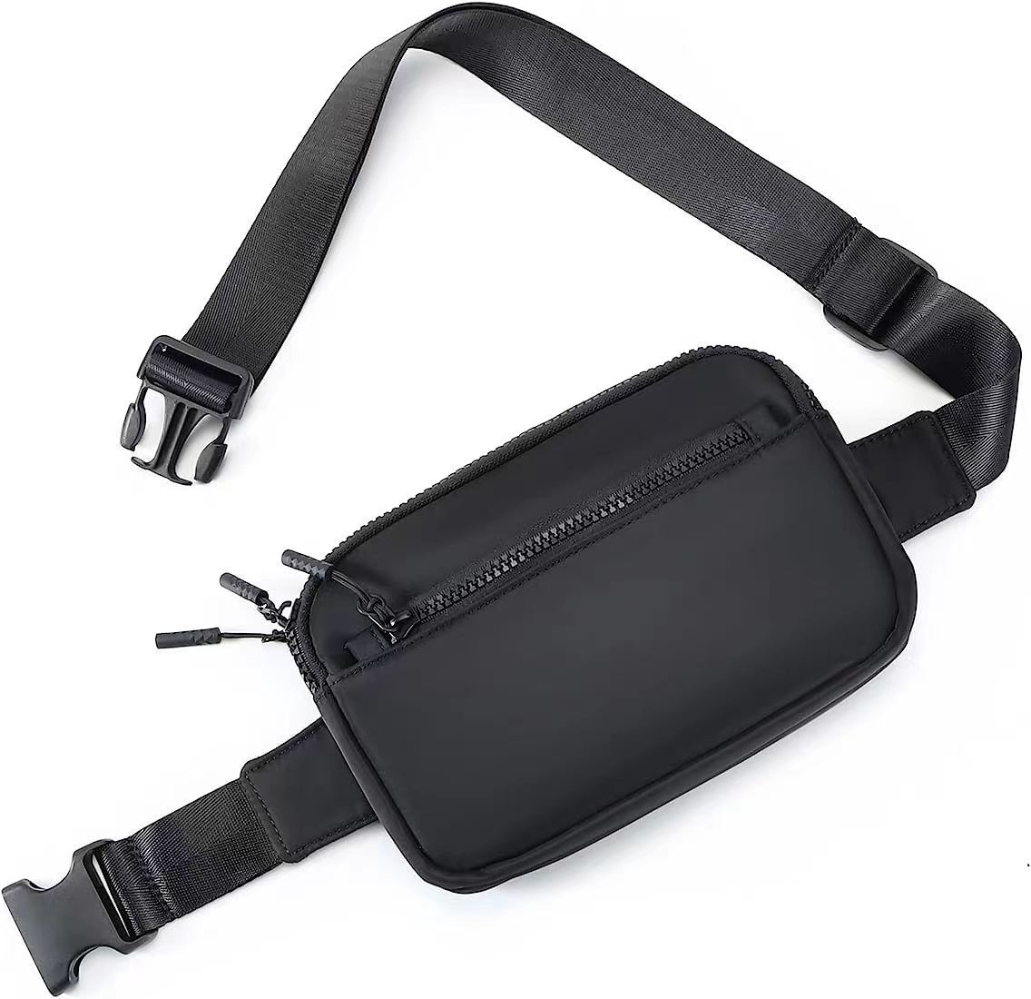 Unisex Sport Heuptas met Verstelbare Riem Kleine Crossbody Fanny Pack Heup Bum Bag Dubbele Rits Taille Pak voor Buiten Nieuw zwart