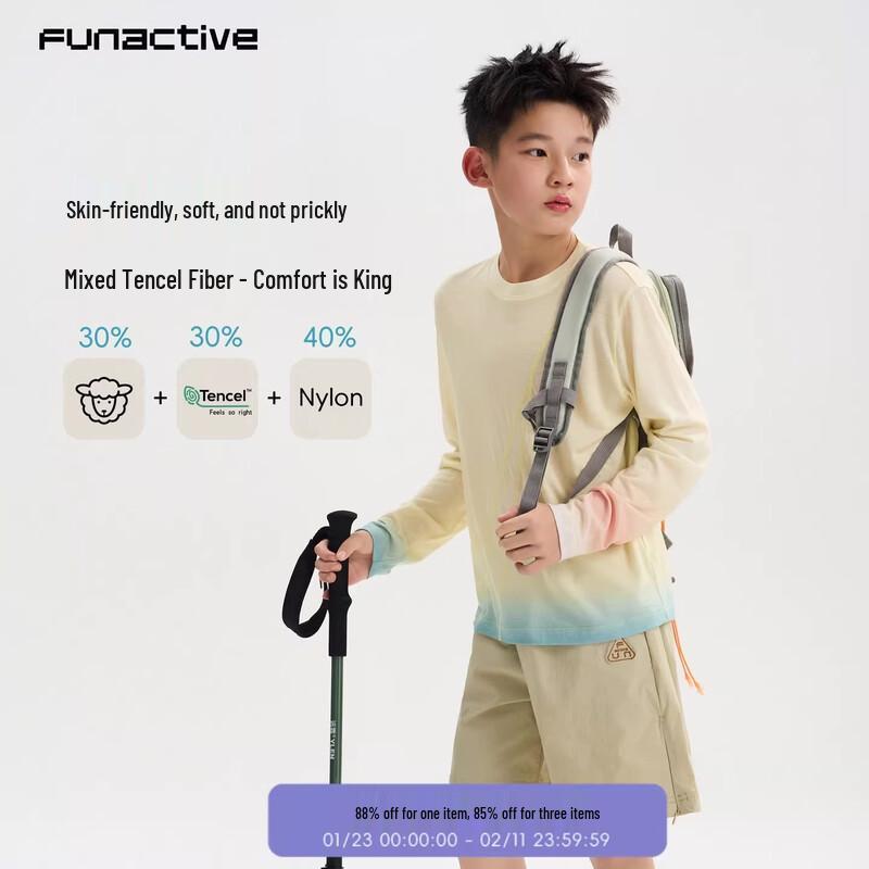 FUN ACTIVE Boys  Wool Blend Quick-Dry UV Protection Long Sleeve T-Shirt 150