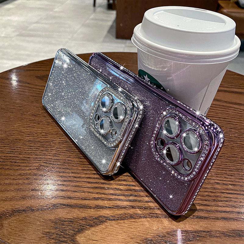 Luxury Plating Bling Glitter Diamond Rhinestone Case For iPhone 16 15 14 Pro Max 13 12 11 X XS 8 Plus Soft Silicone Clear Cover