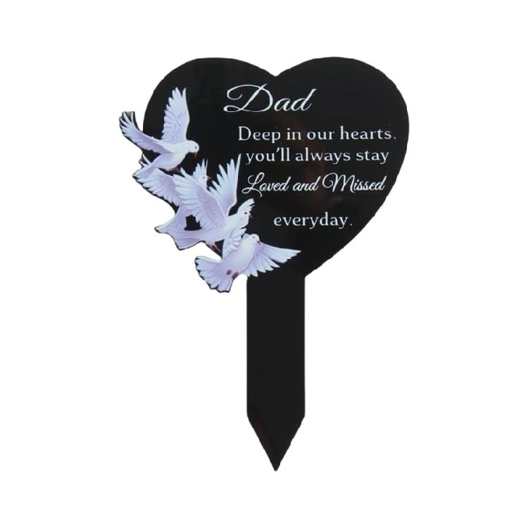 Remembrance Plaque Heart Shape Cemetery Memorials Gift Weatherproof Acrylic Engraved For Loved One Outdoor Decoration