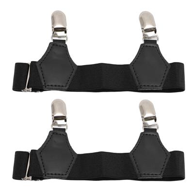 Conjunto de 2 prendedores de meias ajustáveis ​​em aço inoxidável com fecho duplo tipo bico de pato que impedem que as meias deslizem e garantem uma fixação firme.