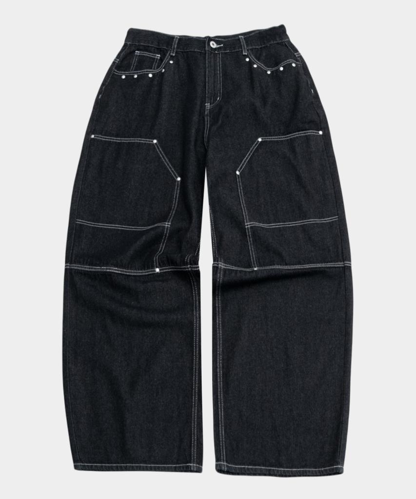 SOMEPLACE MAN Rivet Double Pocket Stitch Detail Oversized Wide Denim Pants _2 Colors