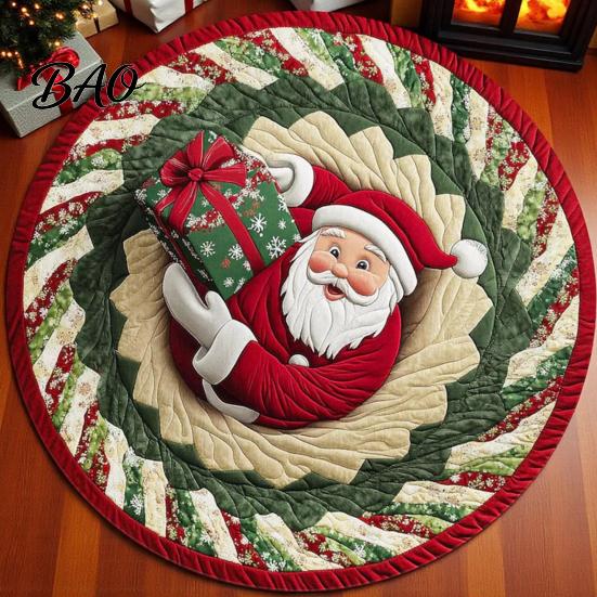 Holiday Party Floor Covering Round Christmas Rug, 39" Imitation Cashmere Santa Snowflake Pattern, Pattern Rug Area for Home Living Room Bedroom Decor