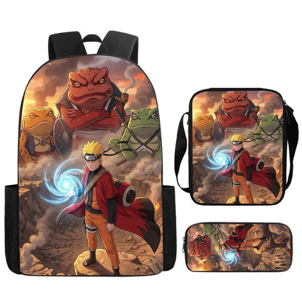 3Pcs Set NARUTO Kids Backpack with Crossbody Bag & Pencil Case Lightweight&Durable, Cartoon School Bags for Ages 4-10 Boys&Girls