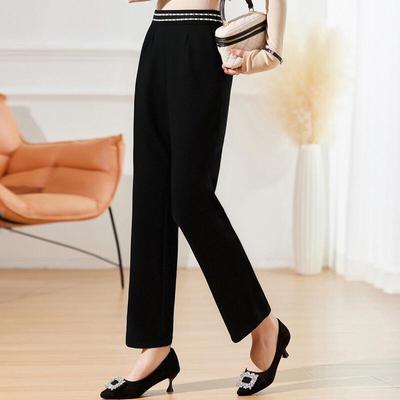 Pastte Women's Elastic Waist Straight-Leg Casual Pants