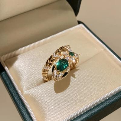 Bague Serpent Émeraude Vintage Élégante Ouverte Réglable Serpent Enroulé Diamant Bijou de Doigt