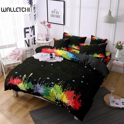 Watercolor Duvet Cover Set Black Multicolored Hand Drawn Print Bedding Set Queen Size Microfiber Abstract Pattern Quilt Cover
