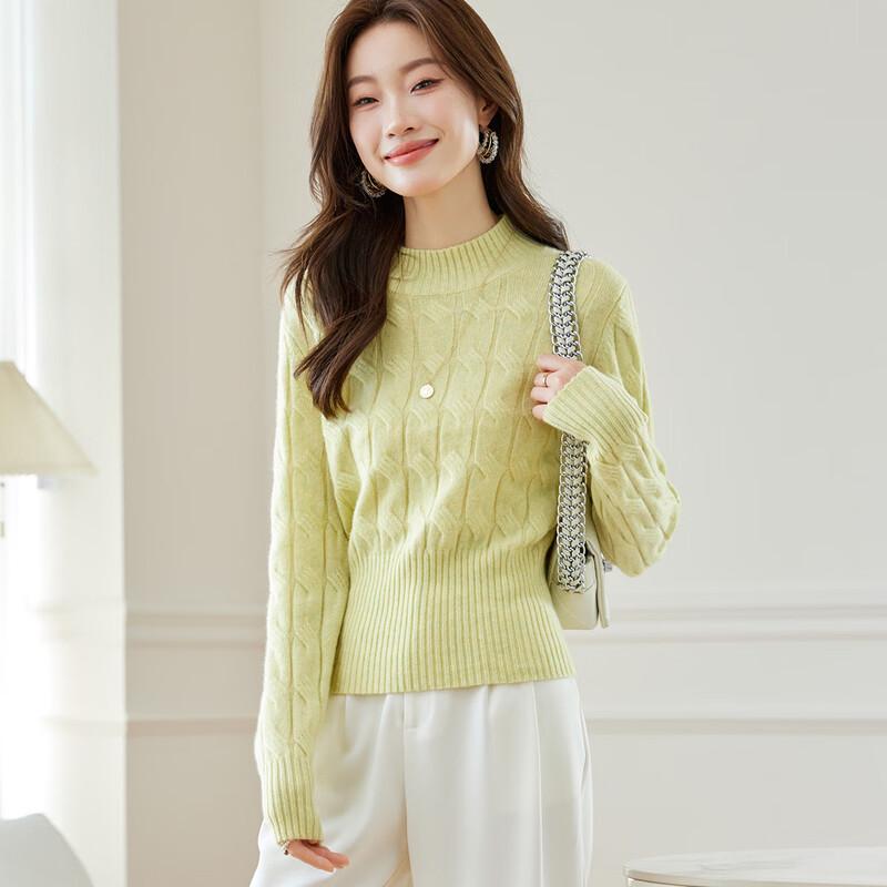 Srcr Women's Short 100% Wool Cable Knit Mock Neck Sweater