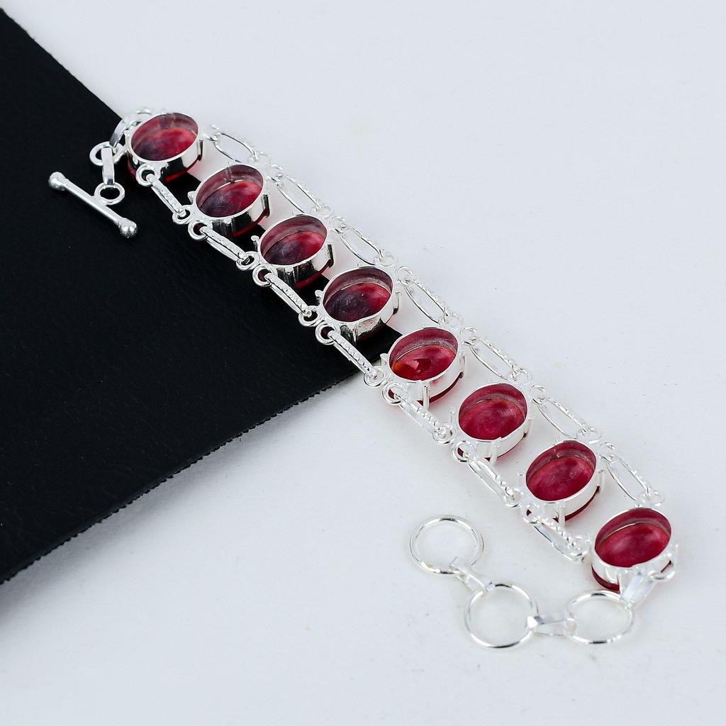 Amazing Red Ruby Gemstone Handmade 925 Sterling Silver Bracelet, Red Ruby Bracelet For Wife , Unisex Bracelet, Thanksgiving Gifts