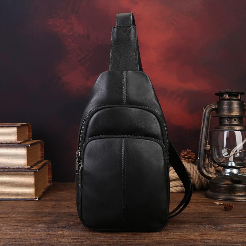 Men s Chest Bag Men s Chest Bag Casual Commuting Crossbody Bag Genuine Leather Men s Bag чёрный
