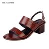 Open Toe Shoes Summer Women Sandals 2024 New Fashion Buckles Genuine Leather Thick Heels Pumps Buckles Party Basic Shoes Woman