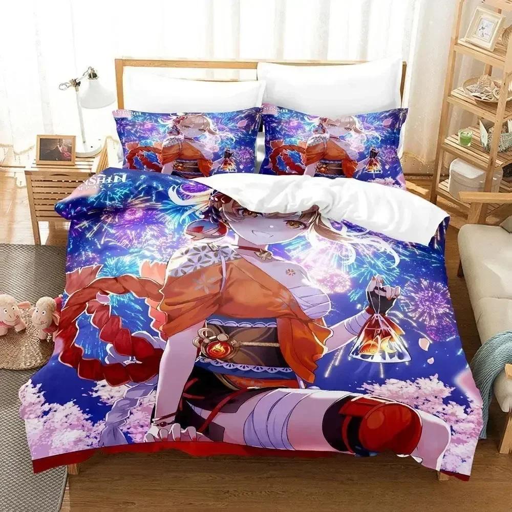 2024 Game Yoimiya Genshin Impact Bedding Set Cartoon Anime three-piece set Adult Kid Bedroom Duvet cover Sets 3D Kawaii Girls